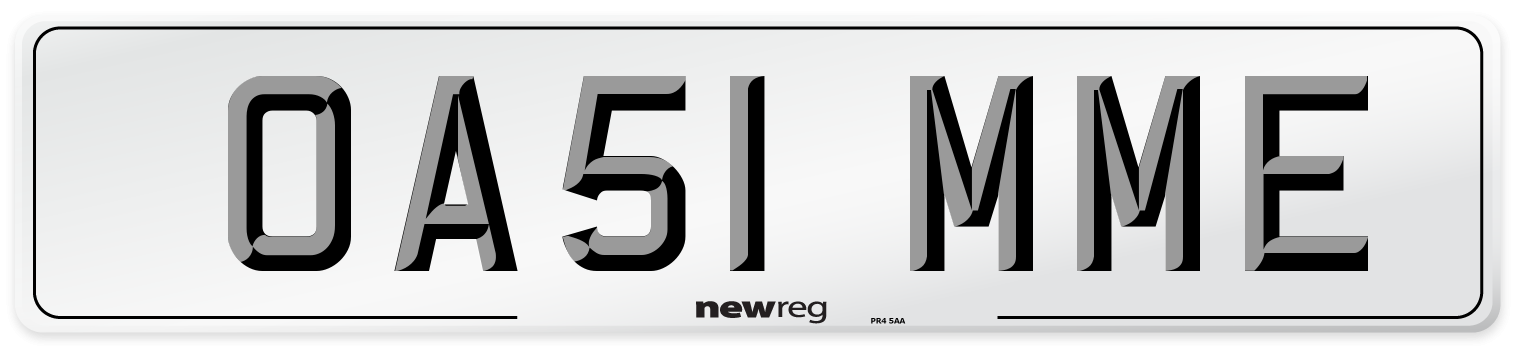 OA51 MME Number Plate from New Reg
